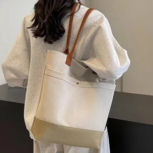 Large capacity canvas tote bag casual shoulder bag for women commuting daily stylish book bag