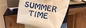 Women Canvas Tote Bag Summer Time Embroidered Letters Casual Shoulder Bag Large Capacity