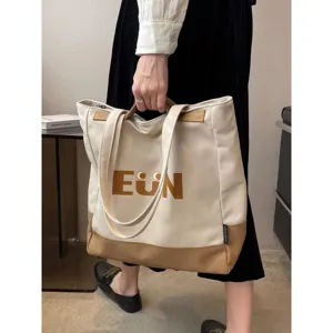 Korean style canvas tote bag for women, large capacity shoulder handbag for daily commute school.