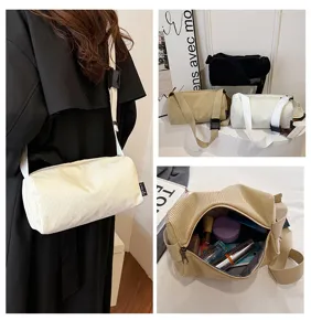 Corduroy cylinder pillow shoulder bag, casual large capacity crossbody bag for women.