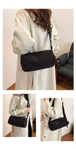 Detailed view of black corduroy pillow shoulder bag, casual style, soft texture.