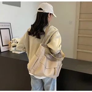 Casual canvas tote bag for women large capacity shoulder bag retro underarm commuter bag
