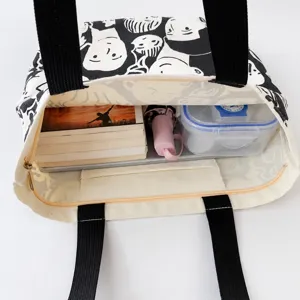 Canvas tote bag for women students large capacity casual shoulder bag with cartoon pattern