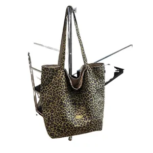 Leopard Print Canvas Tote Bag Large Capacity Casual Shoulder Bag for Women Daily School Use