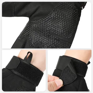 Black tactical riding gloves with honeycomb non-slip grip and adjustable velcro wrist strap.