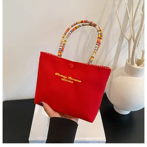 Sac à main rétro brodé de lettres sac de téléphone mignon corde colorée sac fourre-tout tendance.