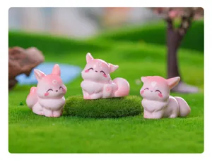 Süße rosa Harz Fuchs Figur Set für Mikro Landschaft DIY Auto Ornament Dekoration Desktop