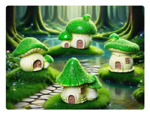 Miniature resin mushroom house ornament, cute fairy garden fish tank landscape decor.