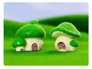 Resin miniature mushroom house detail shot, perfect for fish tank landscaping and cute desktop decor.