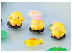 Cute mini resin yellow chicken figurines for fairy garden moss landscape DIY decorations.