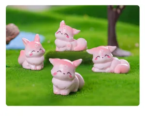 Süße rosa Kunstharz Fuchs Miniatur Figur für Mikrolandschaft Dekoration und Auto Ornament.