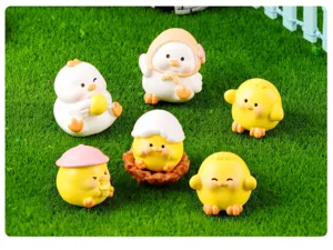 Mini resin cute yellow chick figurine set for micro landscape DIY moss garden decoration details