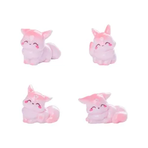 Süße rosa Harz Fuchs Figuren Set Mikro Landschaft Auto Armaturenbrett Dekoration Zubehör