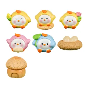 Set di ornamenti in resina di pulcino e uovo per micro paesaggio auto e scrivania.