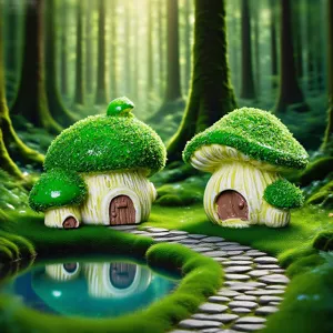 Mini resin mushroom house figurine fairy garden landscape decor desktop ornament set
