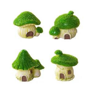 Miniature resin mushroom house ornaments, cute moss fairy garden decor for fish tank and DIY desktop.