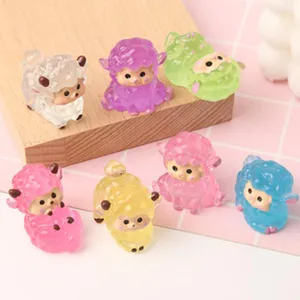 Cute translucent resin sheep figurines, vibrant animal toys for micro landscape decor.