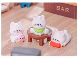 Lindas figuras de resina de perritos blancos para accesorios de decoracion de escritorio miniatura.