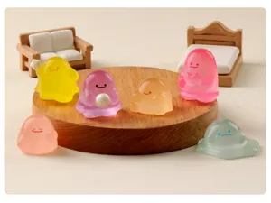 Cute translucent glowing cartoon miniature figurines for DIY desktop decor and micro scene.