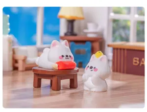 Creativa mini figura de perro blanco resina micro paisaje DIY adorno escritorio bonito