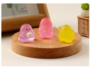 Mini resin glowing figures set, cute luminous cartoon micro landscape ornaments for desktop decor.