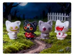 Miniature ensemble de figurines chat monstre mignon pour décoration maison de poupée auto.