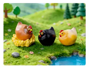 Set de mini figurines de poules en résine pour micro paysage jardin déco de bureau.