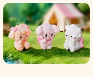 Miniature resin cartoon pet figurines for DIY dollhouse desktop decoration and cute display.