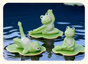 Cute resin yoga frog figurines set creative desktop ornaments for home and garden decor.