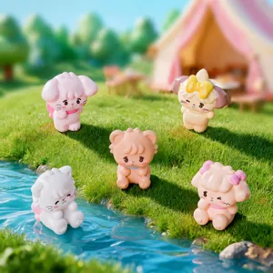 Cute cartoon animal figurines set for DIY dollhouse decoration, desktop ornament main view.