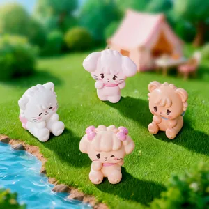 Cute cartoon animal figurine desktop ornament set for DIY dollhouse decoration and gifts
