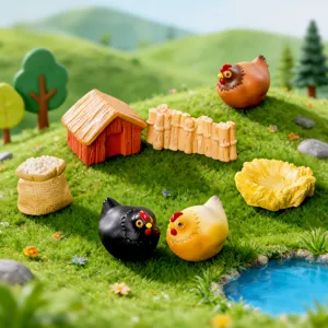Mini ensemble de figurines de poulailler en résine pour micro paysage jardin déco.