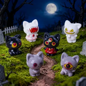 Mini Figurine Chaton Monstre en Résine Micro Paysage Animal Mignon Ornement Tableau de Bord Voiture Décoration Bureau Halloween