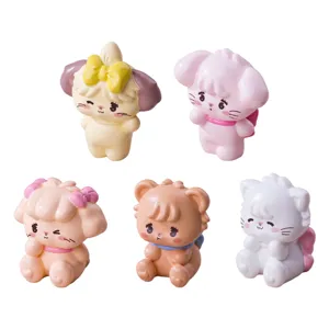 Cute cartoon animal resin figurines set for dollhouse decor and desktop ornaments 5pcs