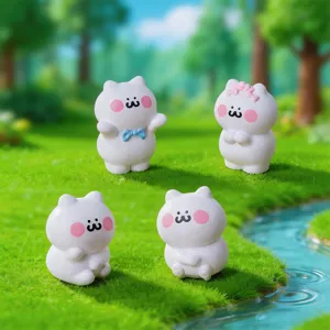 Set di 4 mini figurine gatto bianco in resina per fai da te casa delle bambole giardino decorazione