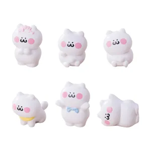 Set di mini figurine di gatto bianco, ornamenti di animali in resina per decorazione scrivania.