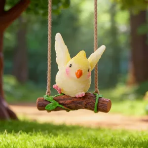 Statuetta di calopsitte in resina su altalena in miniatura micro paesaggio decorazione
