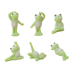 Cute miniature yoga frog figurines set, creative resin animal desktop ornaments for home decor.