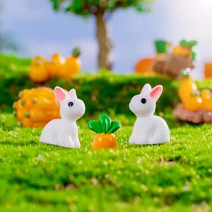 Statuine di coniglio bianco in resina per decorazione giardino paesaggio micro muschio e fai da te.