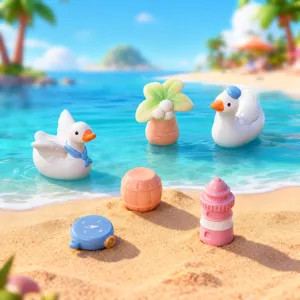 Set di figurine in resina di anatra bianca carina per paesaggistica da spiaggia in miniatura decoro.
