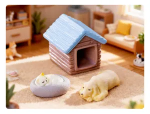 Ensemble miniature en résine de niche pour chien et figurines pour décor de poupée.