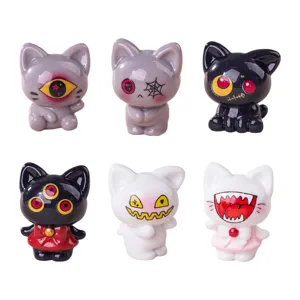 Lot de 6 figurines de chats mignons effrayants en résine, mini diables monstres pour déco de voiture.