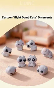 Cute gray cat miniature figurine set, perfect for dollhouse landscaping and desk decor.
