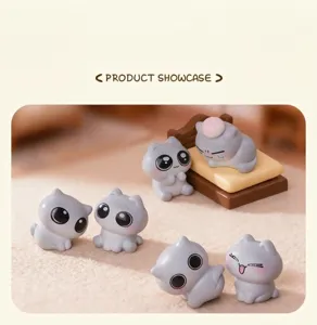 Cute cartoon grey cat miniatures for dollhouse decoration, miniature resin desktop display.