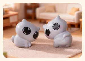 Mini cute cartoon gray cat figurines for dollhouse landscaping and adorable desktop home decor.
