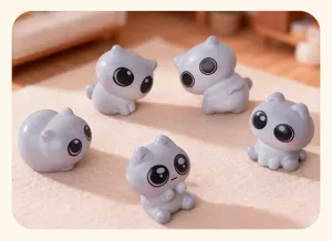 Cute cartoon mini gray cat figurines set for dollhouse landscaping and cute desktop decor.