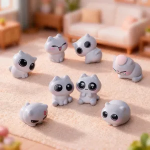Mini Cute Cartoon Grey Cat Resin Figurine Miniature Dollhouse Landscape Desktop Home Decoration Craft Ornament