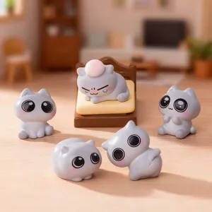 Cute cartoon cat miniature figurines set for dollhouse landscaping and adorable home decor.