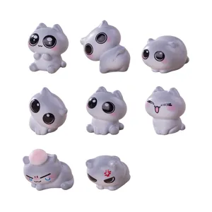 Cute gray cartoon cat miniature figurines set for DIY micro landscape dollhouse and home decor.