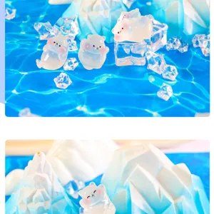 Figurines miniatures d'ours polaires et phoques en résine lumineuse pour décoration paysagère.